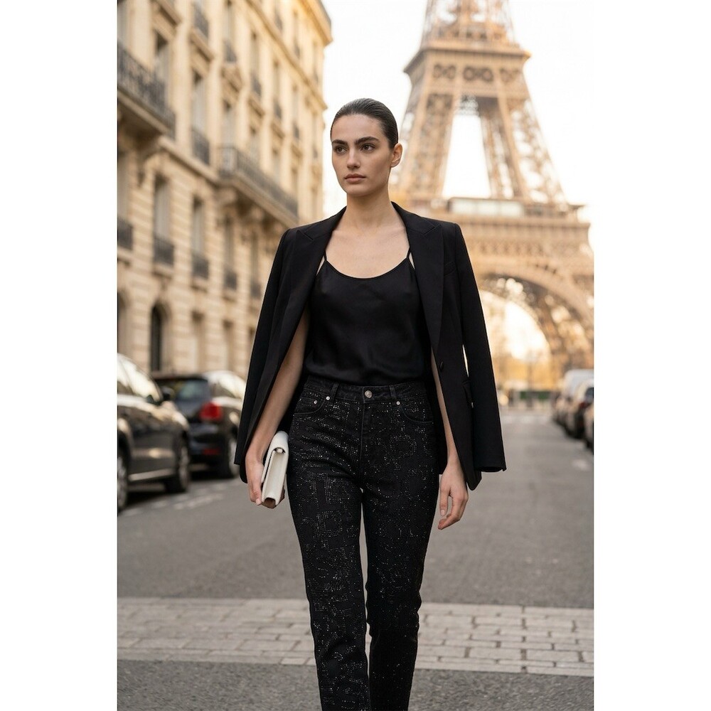 The Kooples Paris Jeans Size 27 Black Mid Rise Slim crop logo $700+ retail - Picture 3 of 15